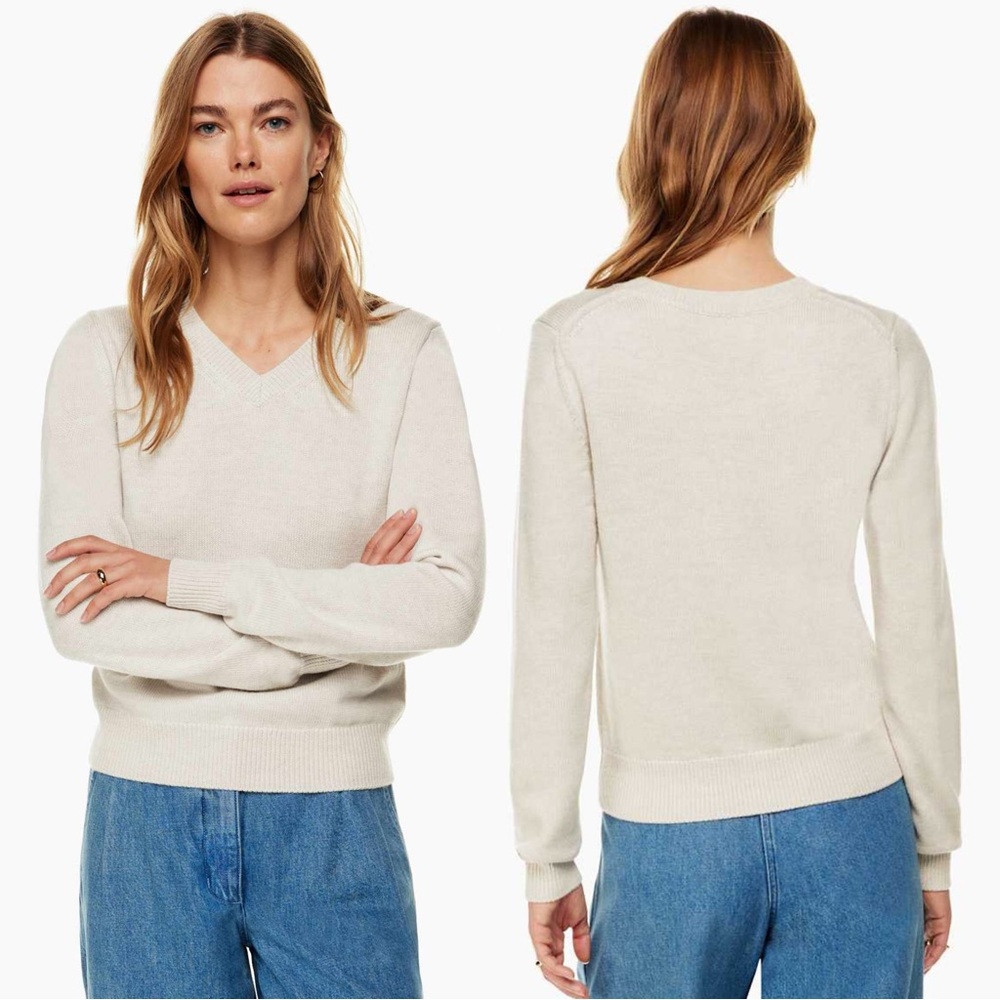 Wilfred Free 100% Merino Wool V-Neck Palomino Sweater Longsleeve Light Cream S